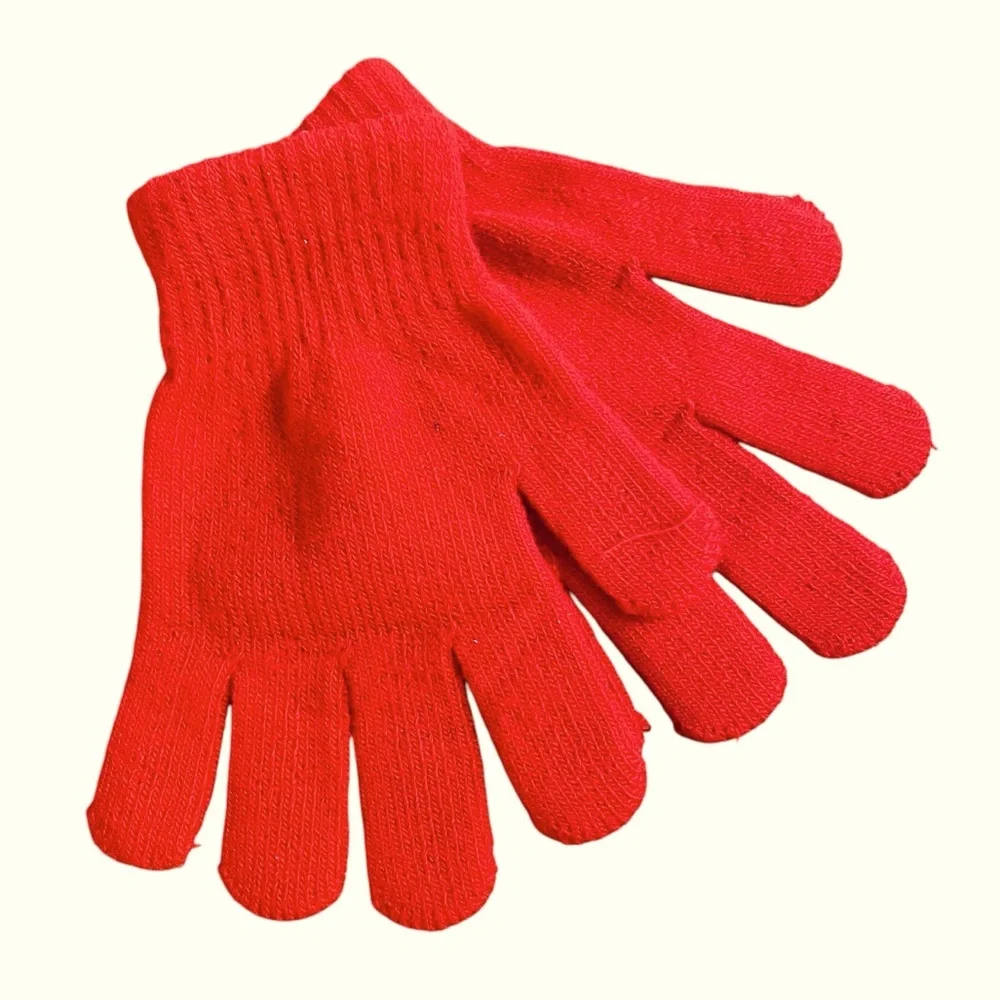 Knit Winter Gloves Stretchy Reddish Orange Small